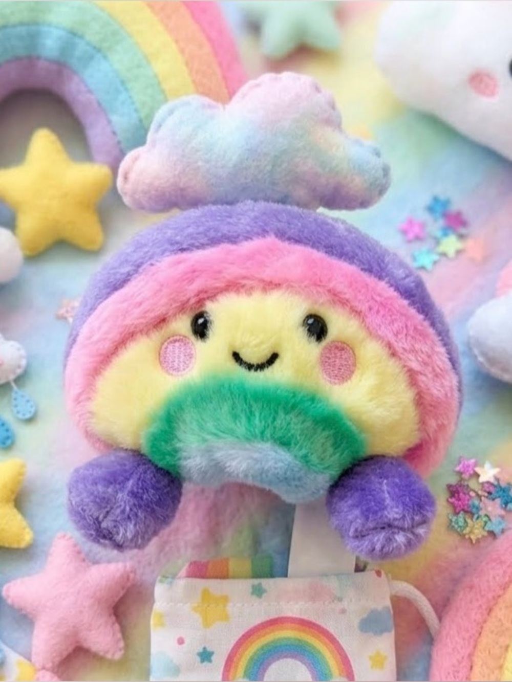 Rainbow Plush Charm - Multicolor Kawaii Face Palm Pals - Picture 1 of 3